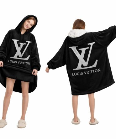 Black And Gray Logo Louis Vuitton Blanket Hoodie , Cozy Wearable Blanket Hoodie