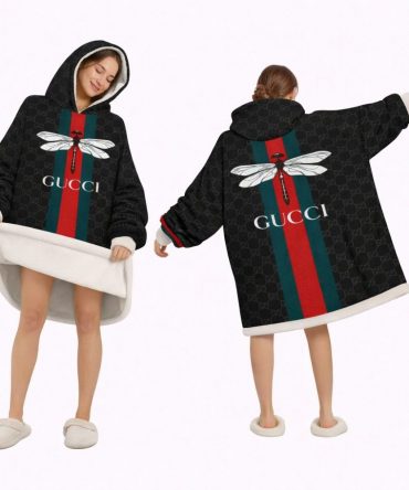 Black And Green Red Lined Gucci Blanket Hoodie , Cozy Wearable Blanket Hoodie