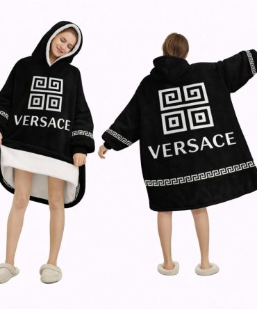 Black And White Square Versace Blanket Hoodie , Cozy Wearable Blanket Hoodie