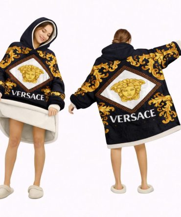 Black And White Luxury Versace Blanket Hoodie , Cozy Wearable Blanket Hoodie