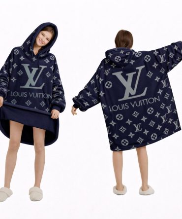 Blue And Gray Louis Vuitton Blanket Hoodie , Cozy Wearable Blanket Hoodie