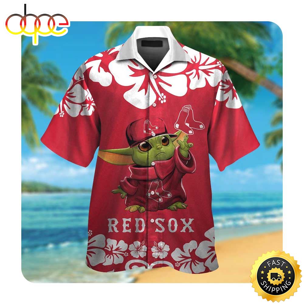 Boston Red Sox Baby Yoda Summer Button Up Hawaiian Shirt