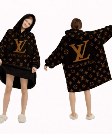 Brown And Gold Louis Vuitton Blanket Hoodie , Cozy Wearable Blanket Hoodie