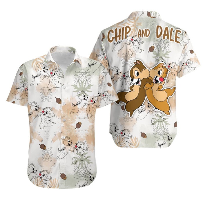 Chip Dale Nuts Summer Tropical Print Disney Hawaiian Button Down Shirt Shorts Set Unisex Outfits - Image 2
