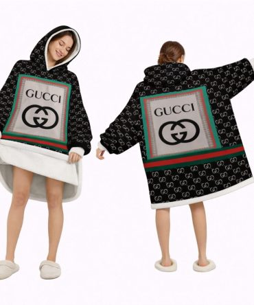 Classic Green And Black Gucci Blanket Hoodie , Cozy Wearable Blanket Hoodie