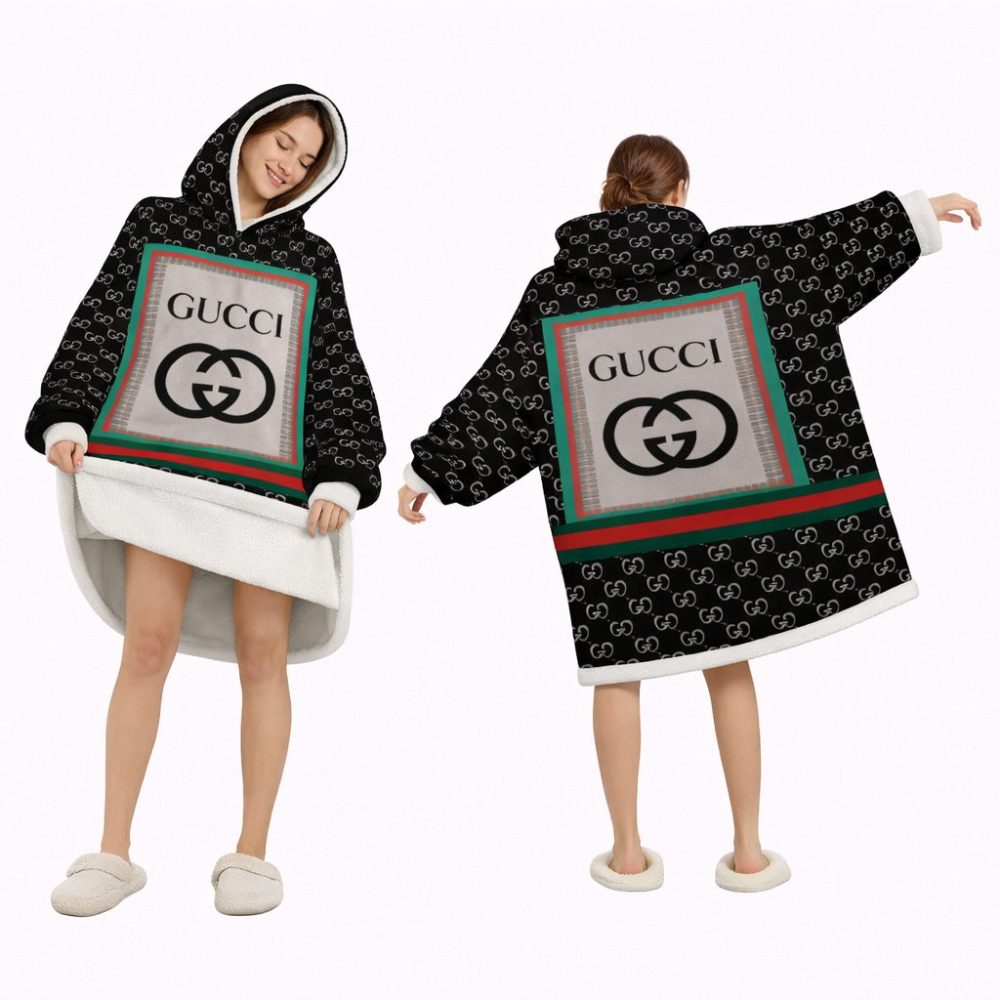 Classic Green And Black Gucci Blanket Hoodie , Cozy Wearable Blanket Hoodie