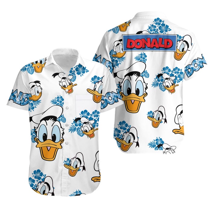 Donald Duck Hibiscus Summer Tropical Print Disney Hawaiian Button Down Shirt Shorts Set Unisex Outfits - Image 2