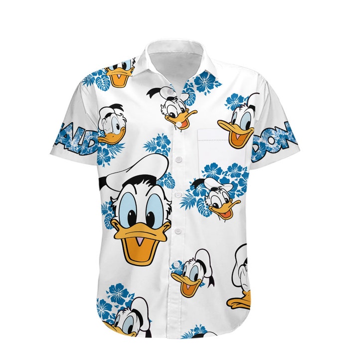 Donald Duck Hibiscus Summer Tropical Print Disney Hawaiian Button Down Shirt Shorts Set Unisex Outfits - Image 3