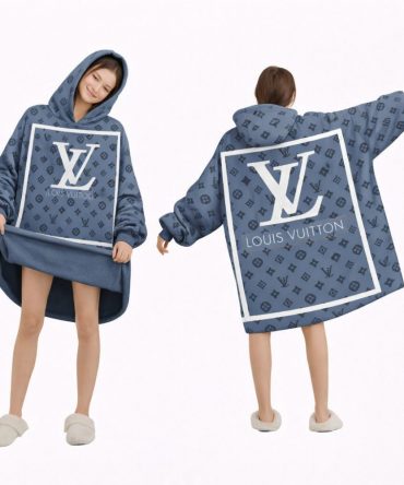 Dark Gray And White Louis Vuitton Blanket Hoodie , Cozy Wearable Blanket Hoodie