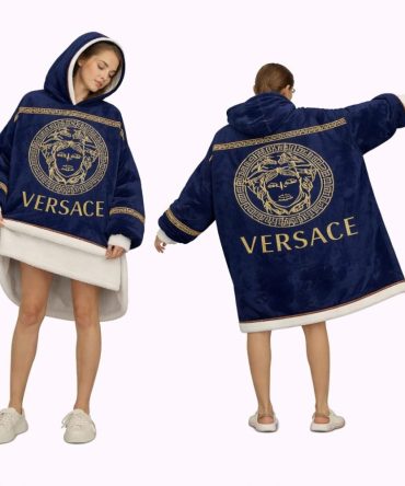 Dark Blue Versace Blanket Hoodie , Cozy Wearable Blanket Hoodie
