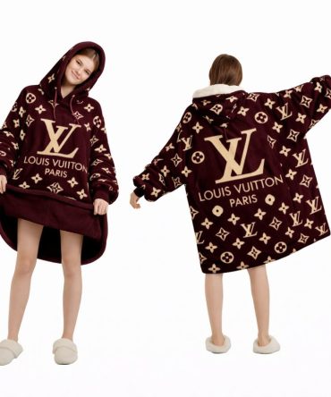 Dark Brown And Gold Louis Vuitton Blanket Hoodie , Cozy Wearable Blanket Hoodie