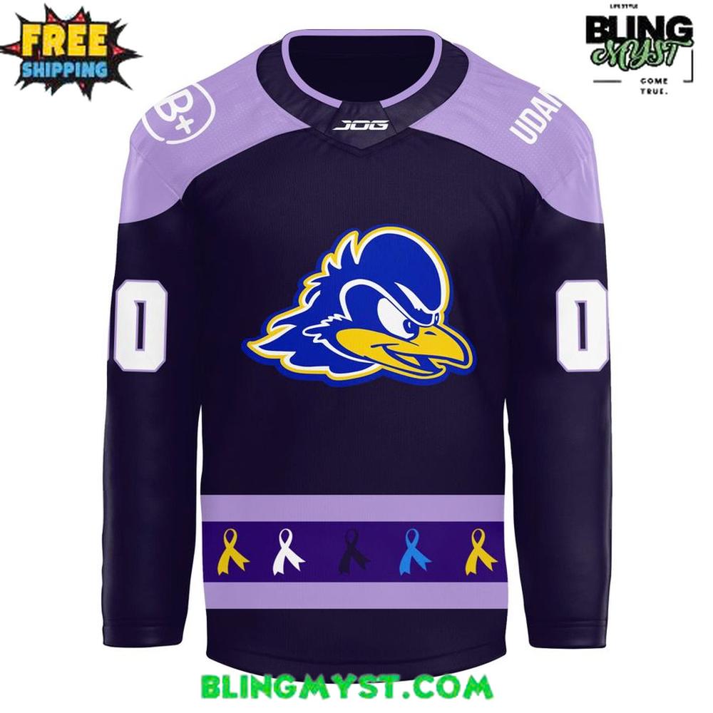 Delaware Blue Hens Fights Cancer Special Hockey Jersey - Image 2