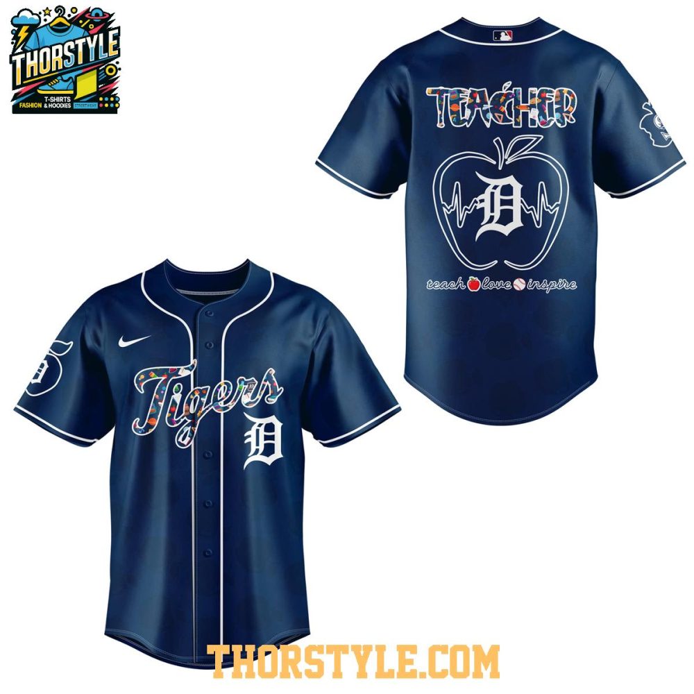 Detroit Tigers Teacher 2025 Appreciation Teach Love Inspire Baseball Jersey - Image 2