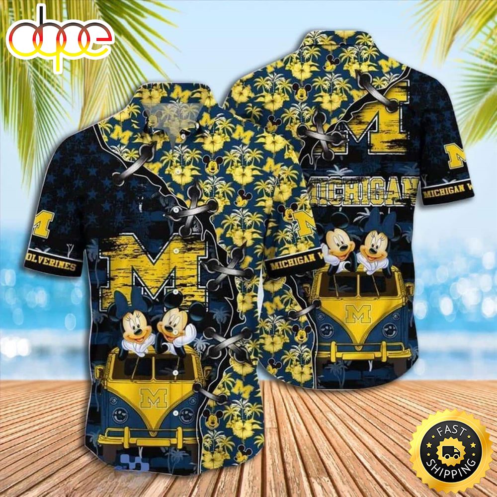 Disney Mickey Mouse Michigan Wolverines Hawaiian Shirt Cool Gift For Beach Lovers