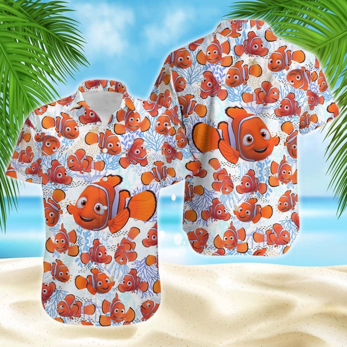 Finding Nemo Fish Summer Tropical Print Disney Hawaiian Button Down Shirt Shorts Set Unisex Outfits - Image 2