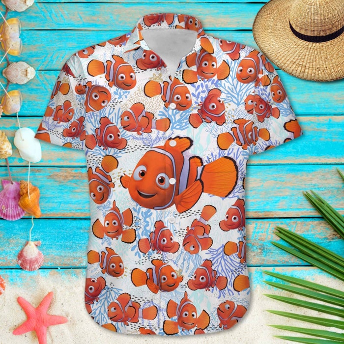 Finding Nemo Fish Summer Tropical Print Disney Hawaiian Button Down Shirt Shorts Set Unisex Outfits - Image 3
