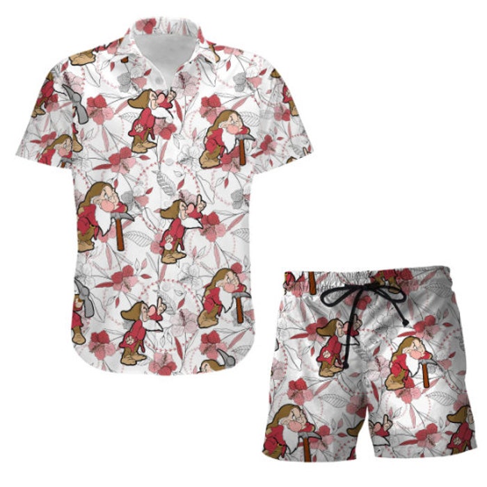 Grumpy Dwarf Hammer Summer Tropical Print Disney Hawaiian Button Down Shirt Shorts Set Unisex Outfits - Image 3