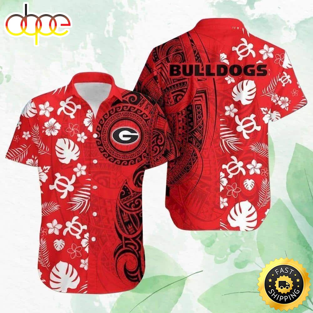 Georgia Bulldogs Uga Hawaiian Shirt Flower &Amp; Tribal Pattern
