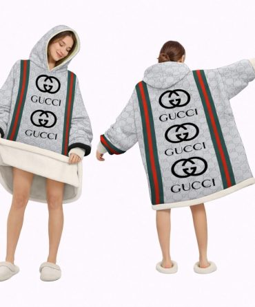 Gray With Black Logo Gucci Blanket Hoodie , Cozy Wearable Blanket Hoodie