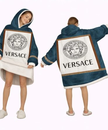 Green And White Versace Blanket Hoodie , Cozy Wearable Blanket Hoodie