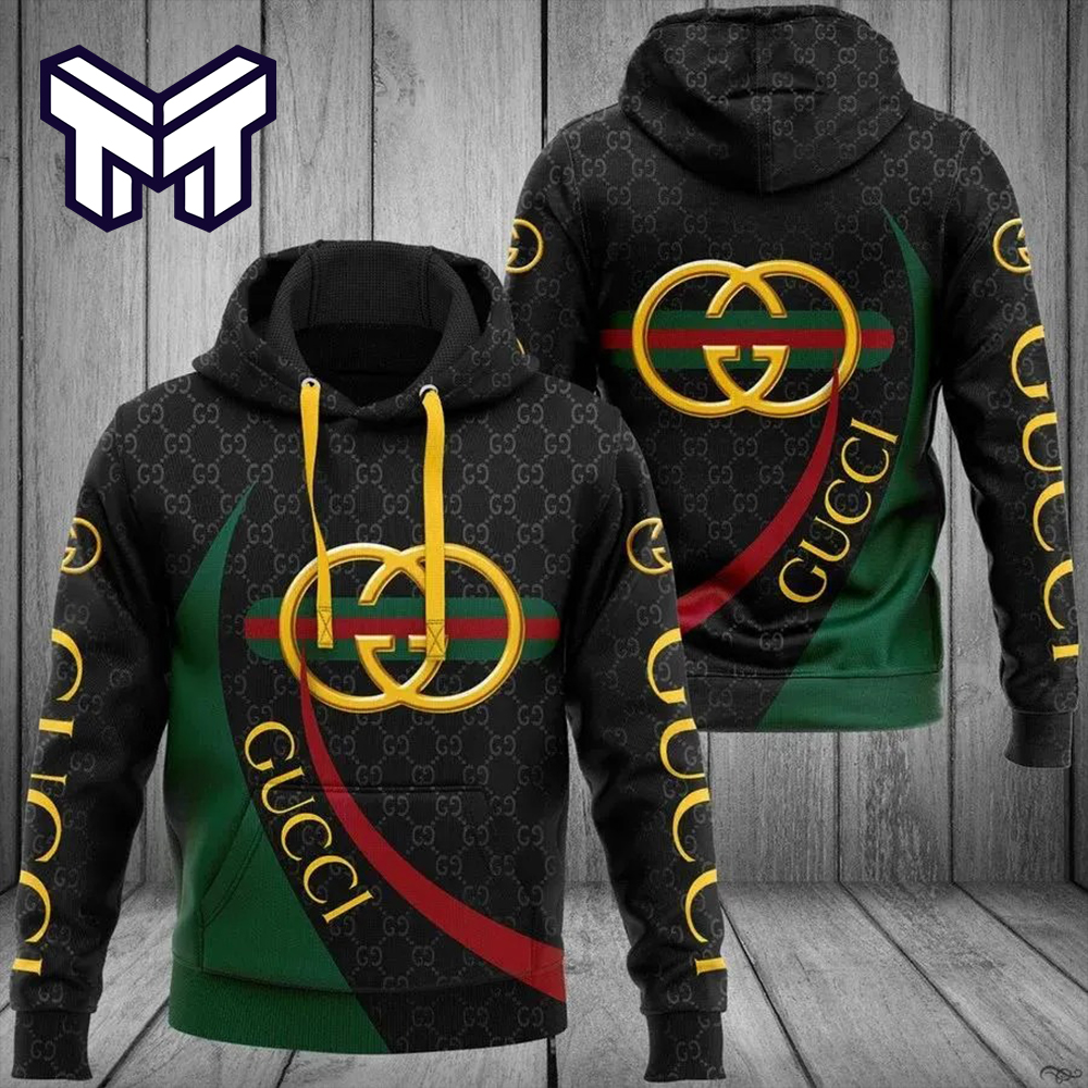 Gucci Black Green 3D Hoodie Gucci Logo 3D Hoodie For Men Women