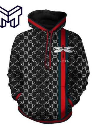 Gucci Dragonfly Black Unisex Hoodie Gucci Logo Gucci Dragonfly Black 3D Hoodie For Men Women