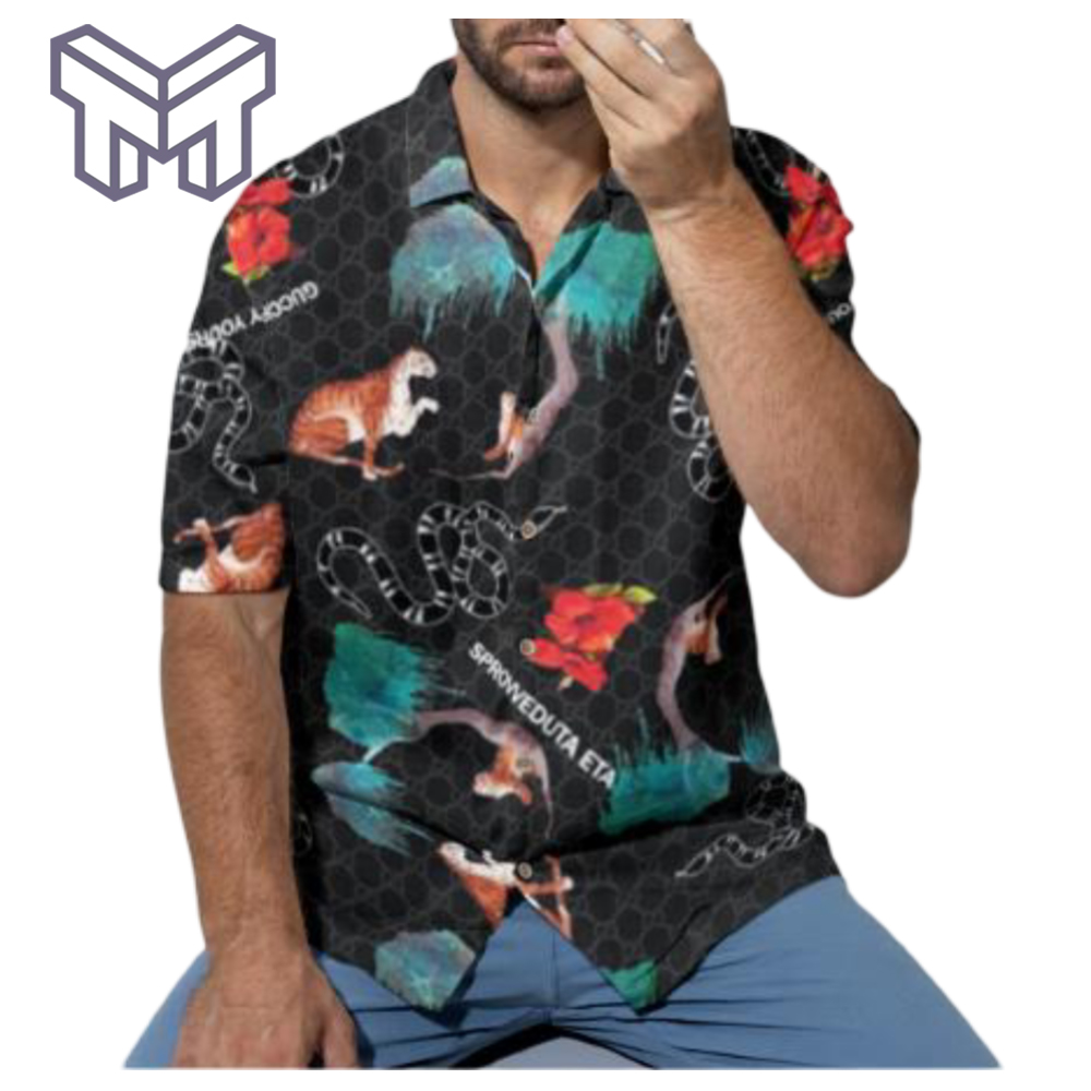 Gucci Hawaiian Shirt, Hawaiian Shirts For Men, Gucci Short Sleeve Button Shirt – Mura17821