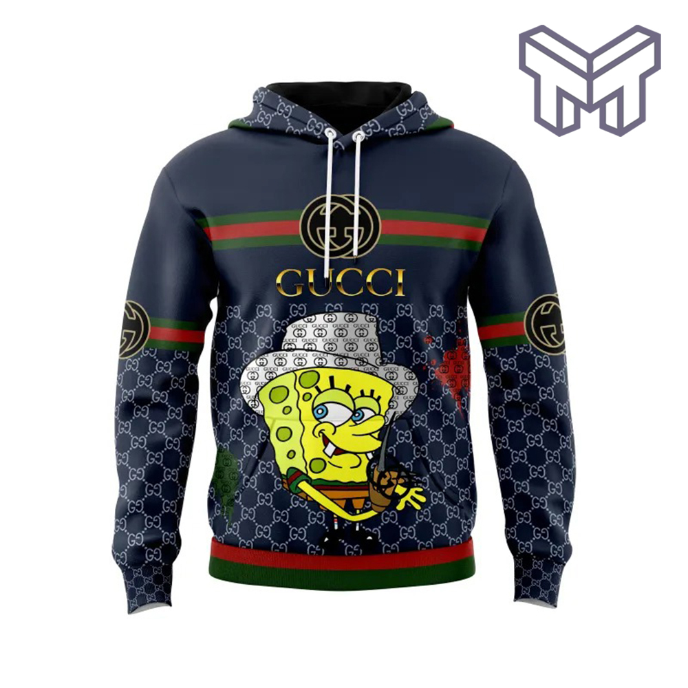 Gucci Spongebob Squarepants Navy Unisex 3D Hoodie 3D T-Shirt Zip 3D Hoodie Outfit For Men Women Luxury Brand Clothing Special Gift