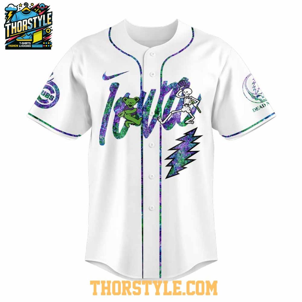 Iowa Cubs Celebrating Grateful Dead Night White Baseball Jersey - Image 2