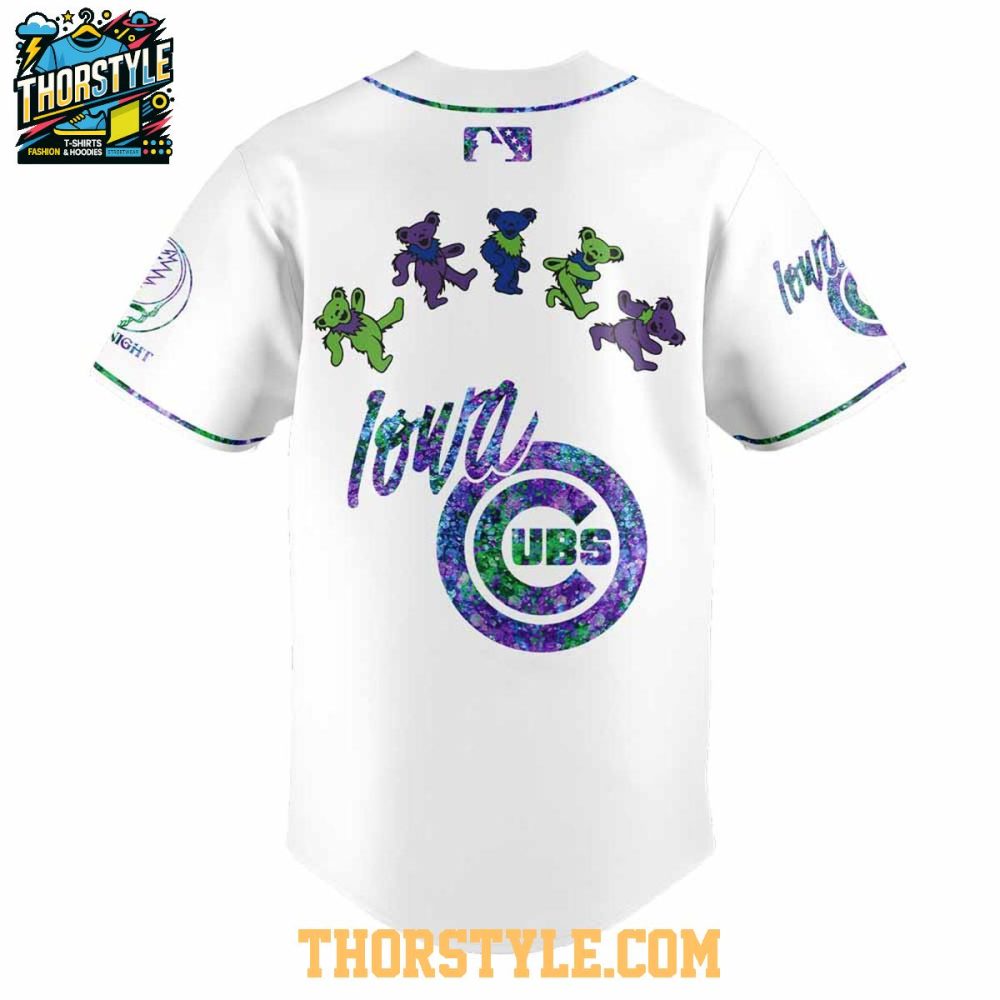 Iowa Cubs Celebrating Grateful Dead Night White Baseball Jersey - Image 3