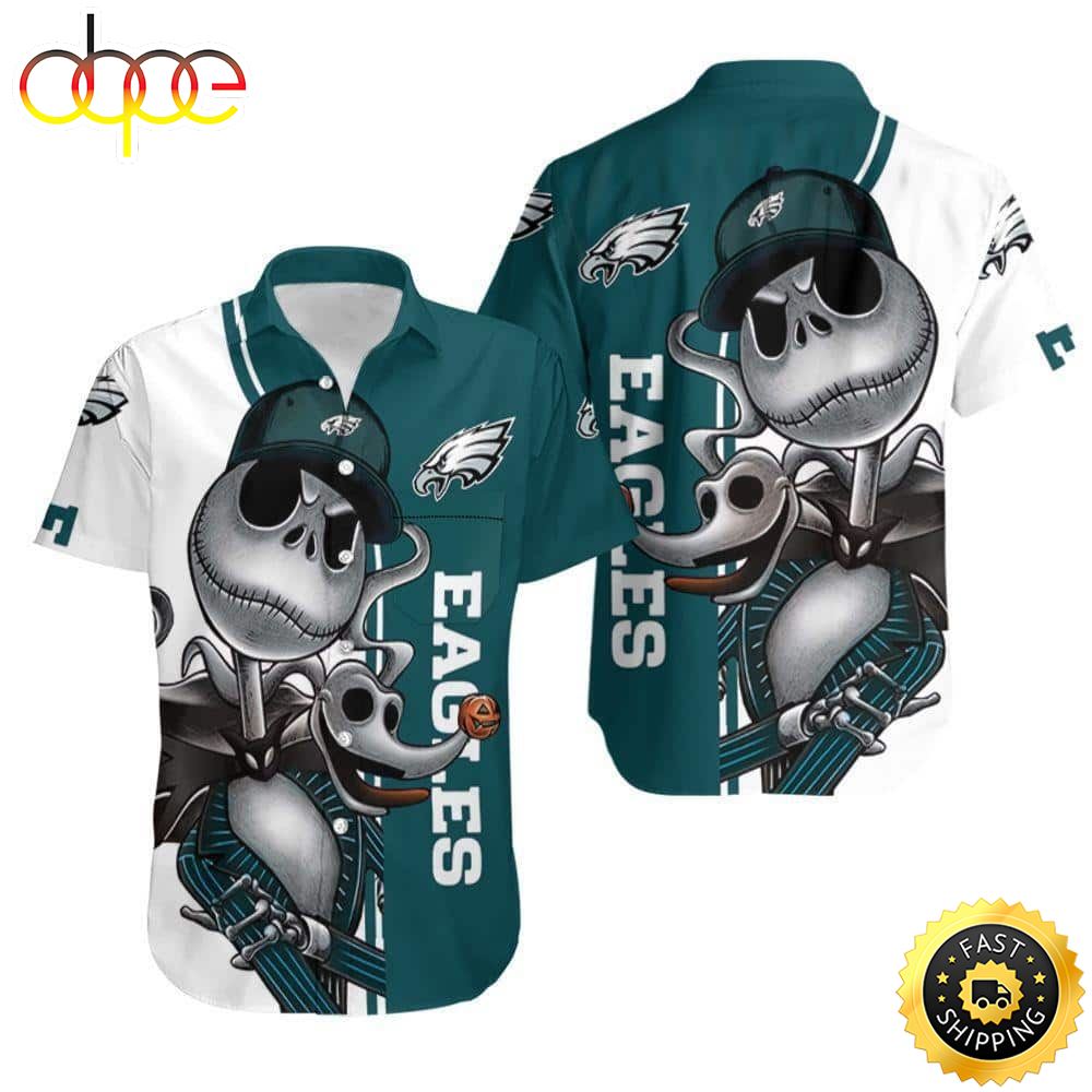 Jack Skellington And Zero Philadelphia Eagles Hawaiian Shirt