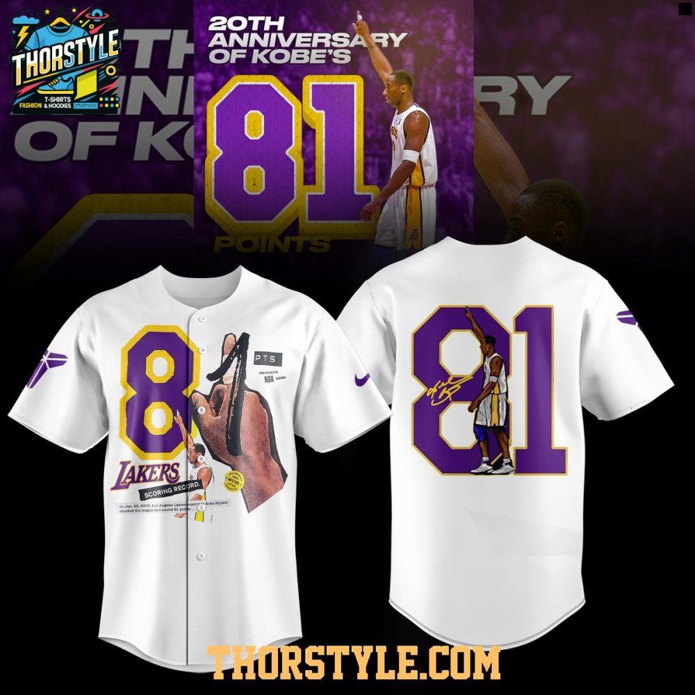 La Lakers 20Th Anniversary Of Kobe Bryant 81 Points 2026 Baseball Jersey