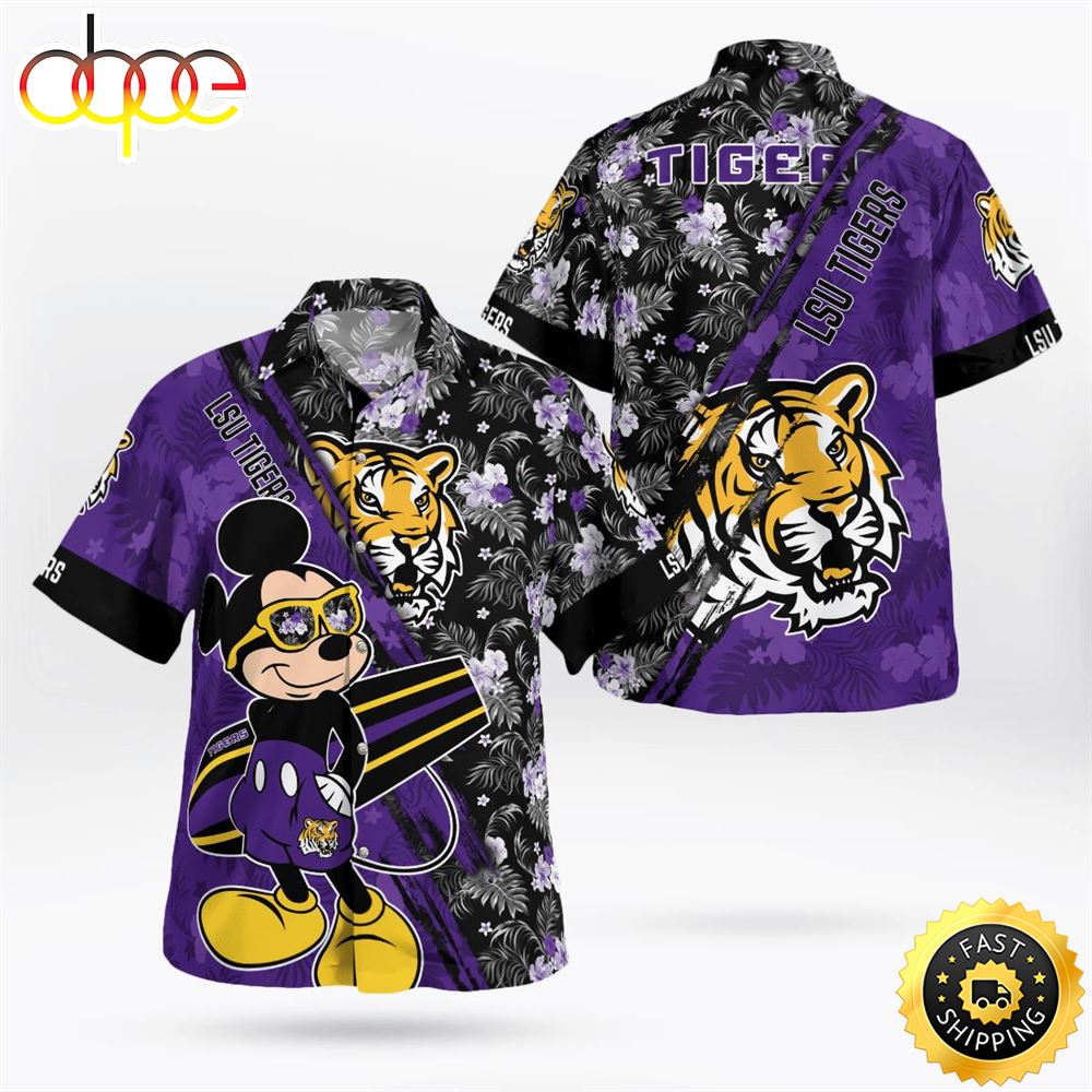 Lsu Tigers Mickey Mouse Floral Short Sleeve Hawaii Shirt