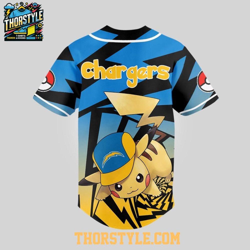 Los Angeles Chargers 2025 Pokemon Trainers Pikachu Fight Baseball Jersey - Image 3