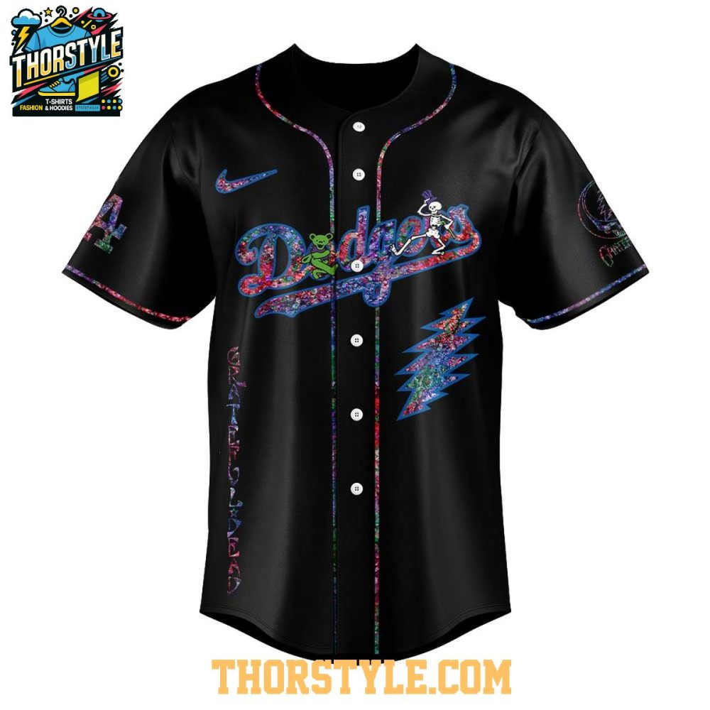 Los Angeles Dodgers Celebrating Grateful Dead Night Black Baseball Jersey - Image 2