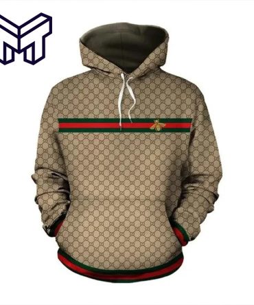Luxury Brand Clothing Clothes Outfit Gucci Bee Brown 3D Hoodie For Men And Women