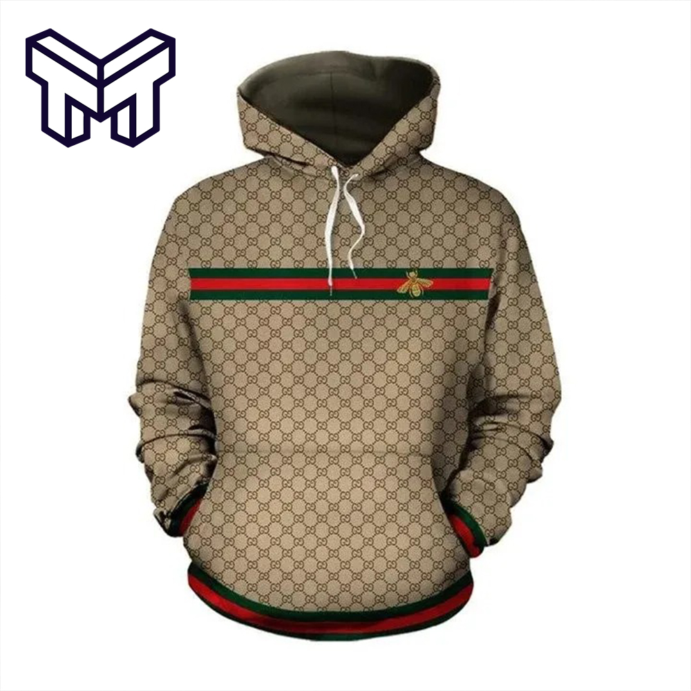 Luxury Brand Clothing Clothes Outfit Gucci Bee Brown 3D Hoodie For Men And Women