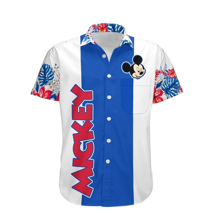 Mickey Floral Stripe Summer Tropical Print Disney Hawaiian Button Down Shirt Shorts Set Unisex Outfits - Image 3