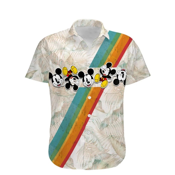 Mickey Rainbow Stripe Summer Tropical Print Disney Hawaiian Button Down Shirt Shorts Set Unisex Outfits - Image 3