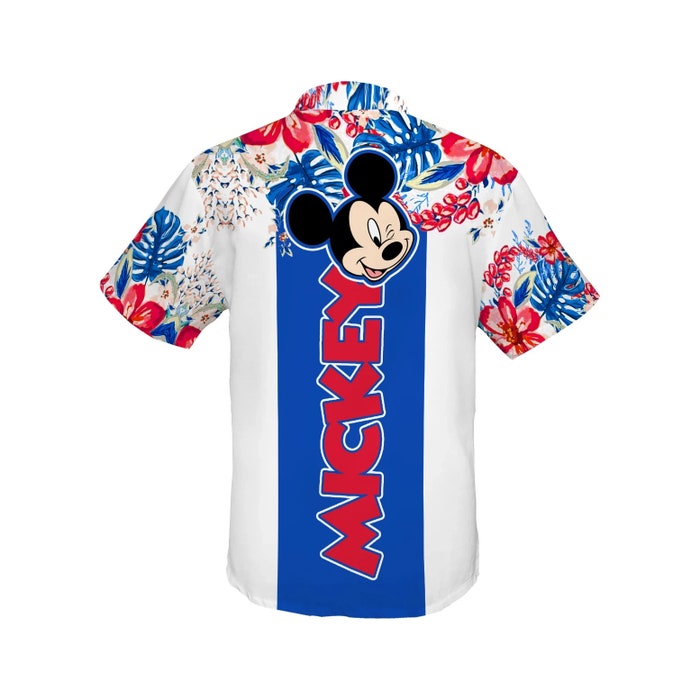 Mickey Floral Stripe Summer Tropical Print Disney Hawaiian Button Down Shirt Shorts Set Unisex Outfits - Image 4