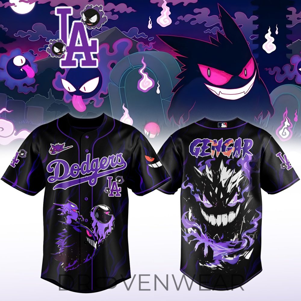 Limited Edition La Dodgers X Gengar Ghostly Baseball Jersey - Vibrant Black & Purple