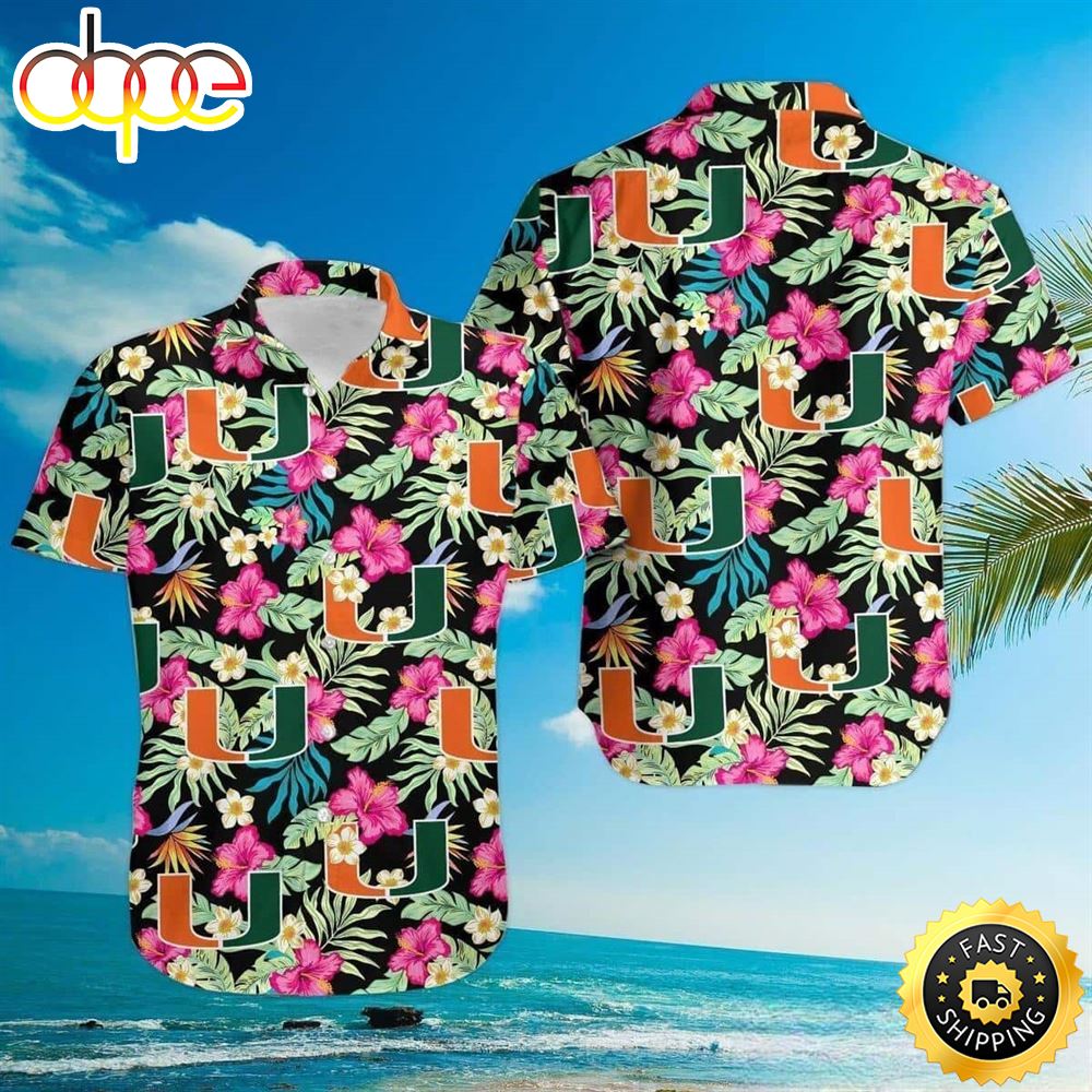 Miami Hurricanes Hawaiian Shirt Hibiscus Pattern Summer Beach Gift