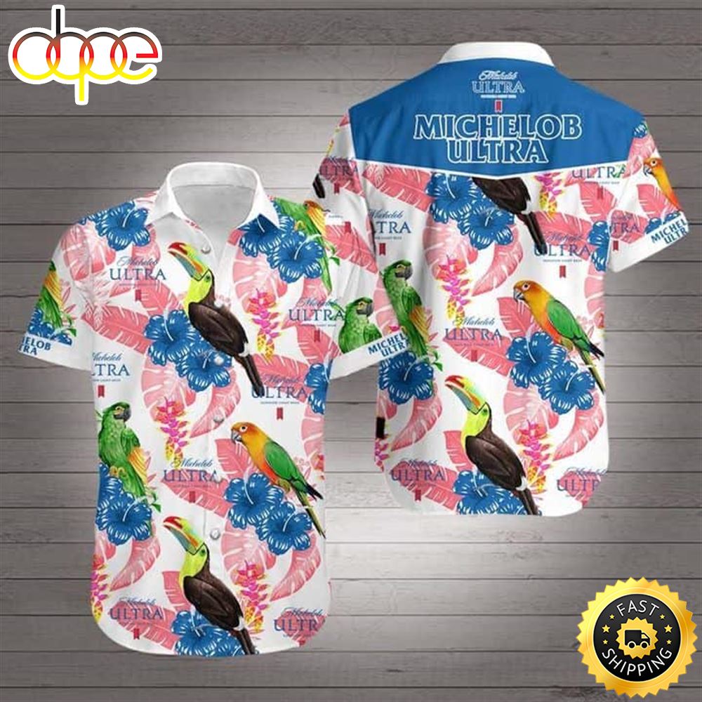 Michelob Ultra Hawaiian Shirt Bird And Hibiscus Flower