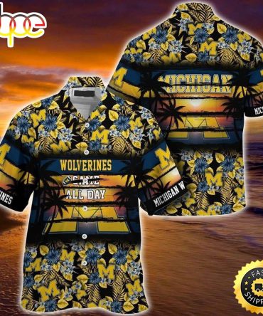 Michigan Wolverines Hawaiian Shirt Came All Day Flora Pattern Beach Gift