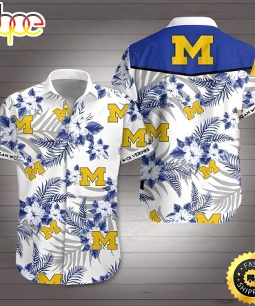 Michigan Wolverines Hawaiian Shirt Tropical Flower Pattern Beach Gift For Sport Fans
