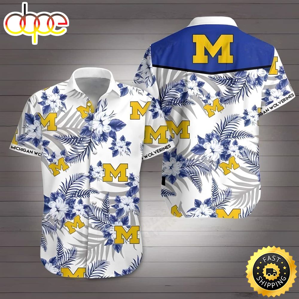 Michigan Wolverines Hawaiian Shirt Tropical Flower Pattern Beach Gift For Sport Fans