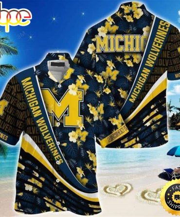 Michigan Wolverines Hawaiian Shirt Tropical Flower Pattern Summer Beach Gift