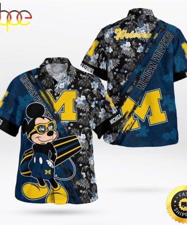 Michigan Wolverines Mickey Mouse Floral Short Sleeve Hawaii Shirt