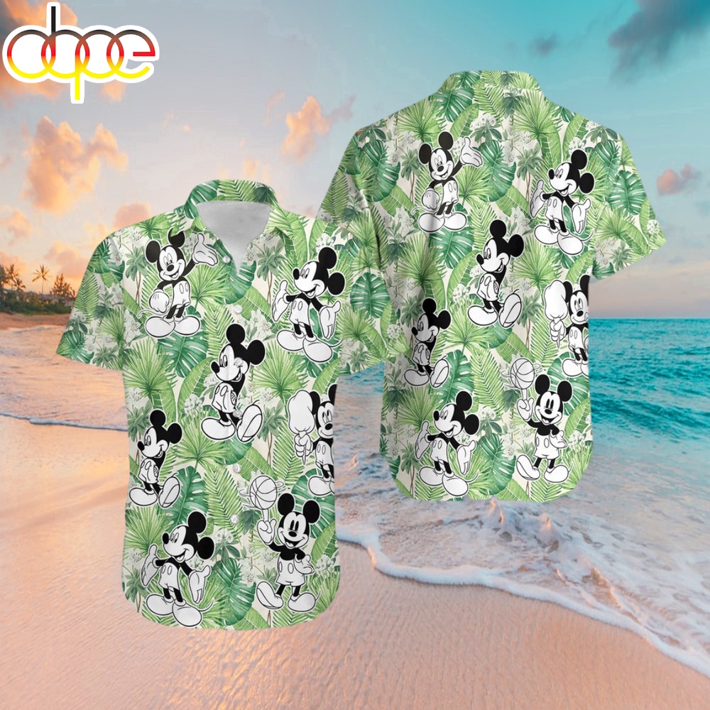 Mickey Mouse Leave Tropical Pattern Hawaiian Shirt