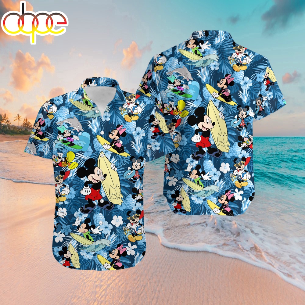Mickey Mouse Sufing On Beach Hawaiian Shirt